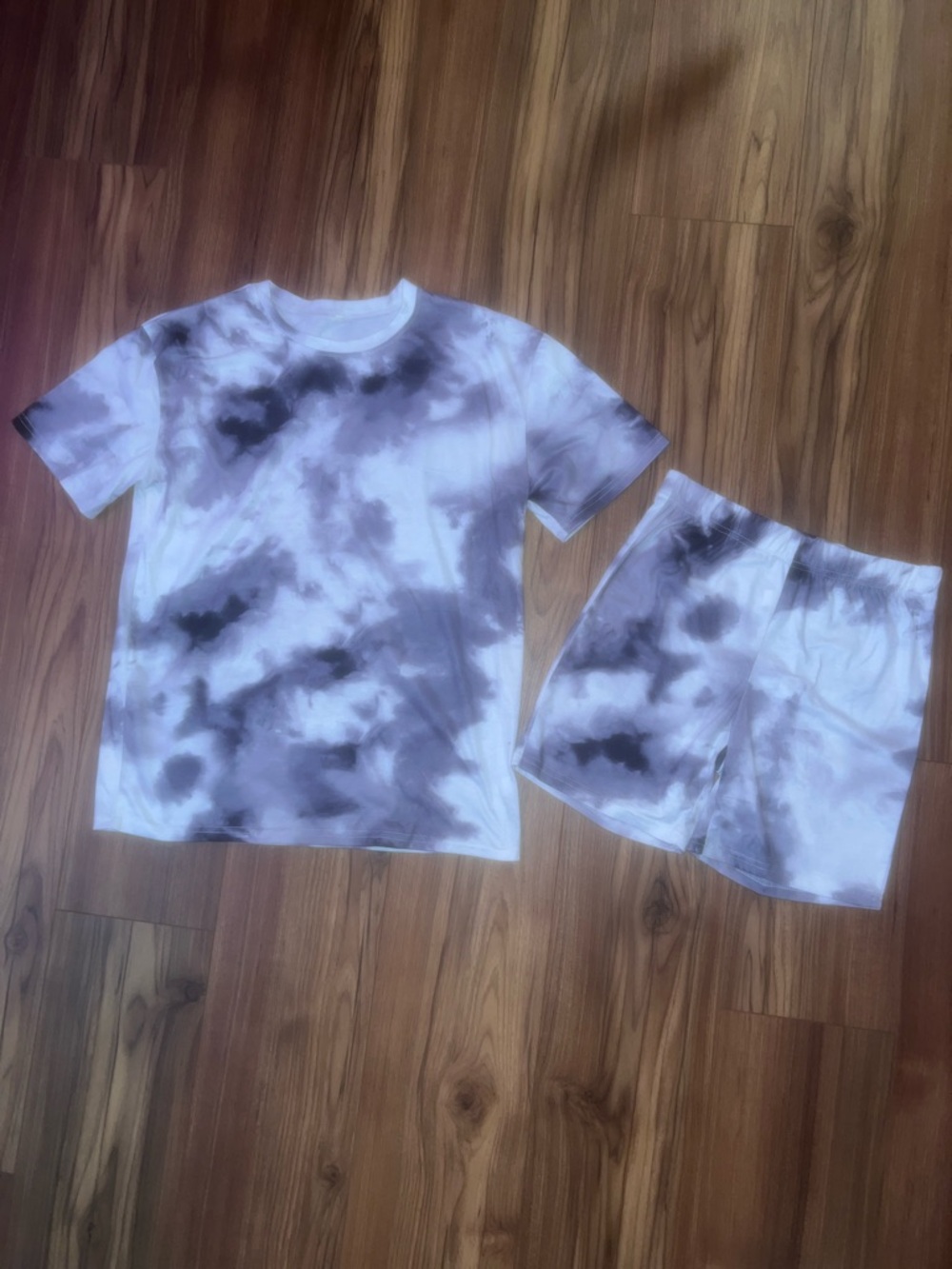 Tie-Dye Short Sleeve Pajama Set - Gray/White
